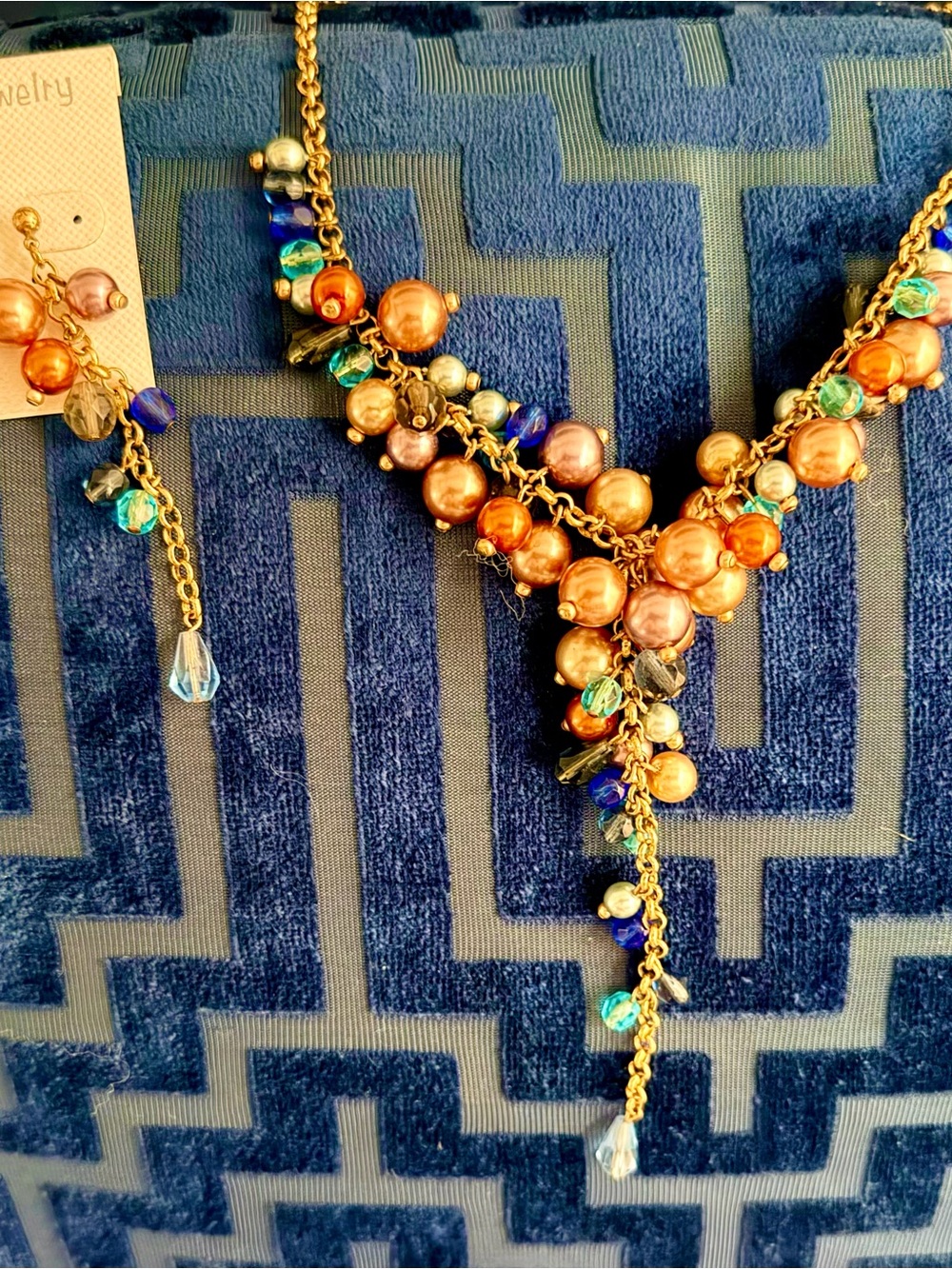 Gold-Tone Cluster Multi-colored Pearl & Bead Fashion “Y”Necklace - Women Jewelry